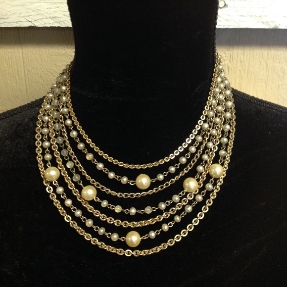 Vintage Lisner Pearl Bib Necklace 7 Strand - Picture 5 of 5